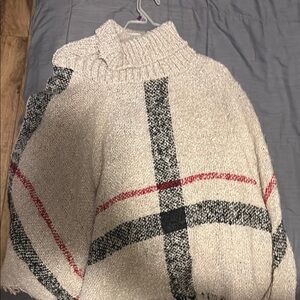 Stylish Beige Sweater with Plaid Design